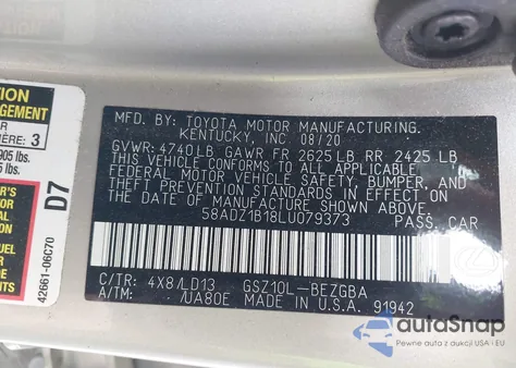 2020 Lexus Es 350 из США, поврежденный, VIN 58ADZ1B18LU079373